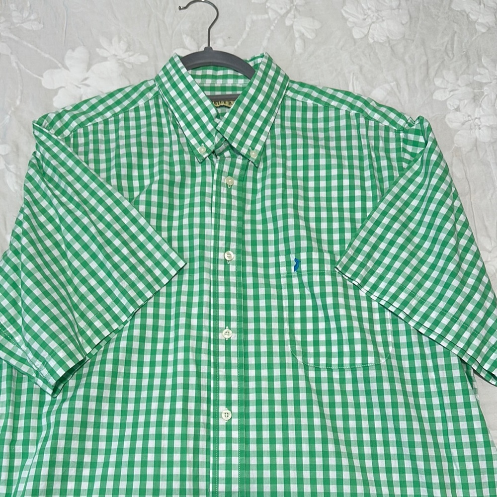 Classic Green Gingham Short-Sleeve Button-Down Shirt - Casual